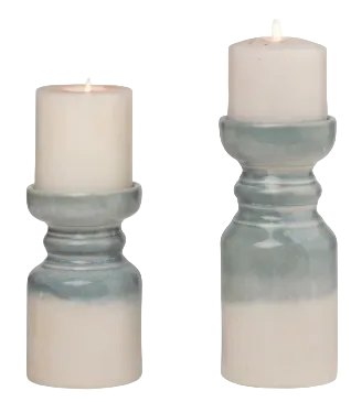 Set of 2 - Stoneware Blue Ombre Candle Holders